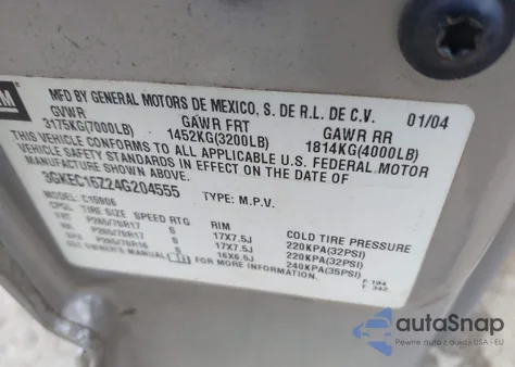 2004 GMC Yukon Xl 1500 Slt from USA, damaged, VIN 3GKEC16Z24G204555